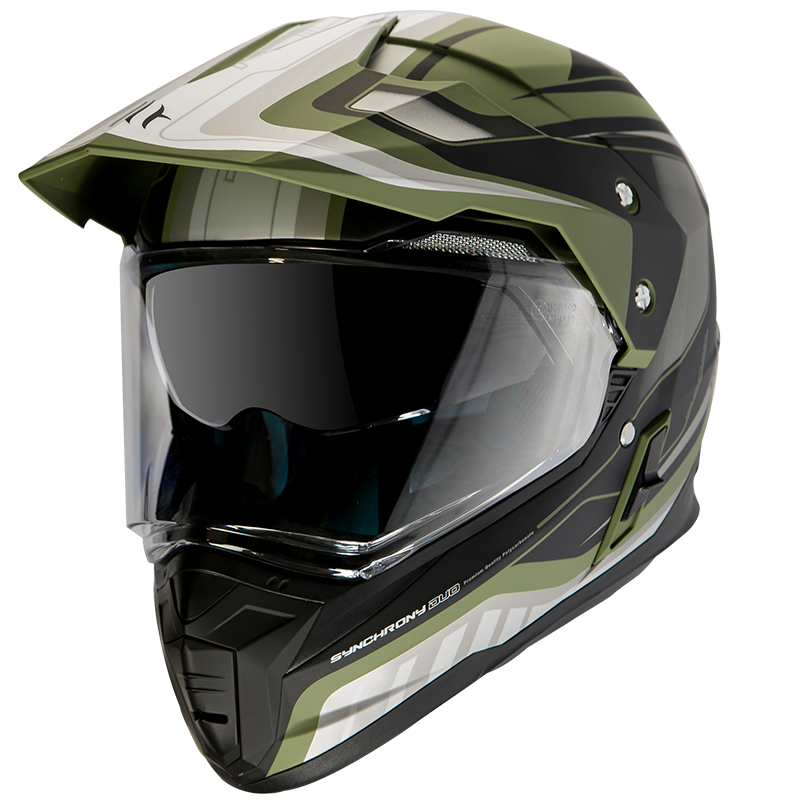 Casco MT HELMETS SYNCHRONY DUO SPORT VERDE MILITAR AZUL BLANCO Vilarino Motorsport Racing Shop