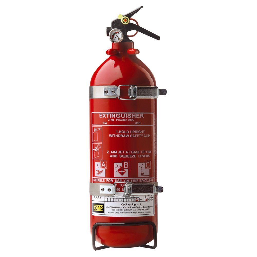 Extintor de incendios manual en polvo - Aluminio - 2 kg - OMP FIA peso total 3,1 kg
